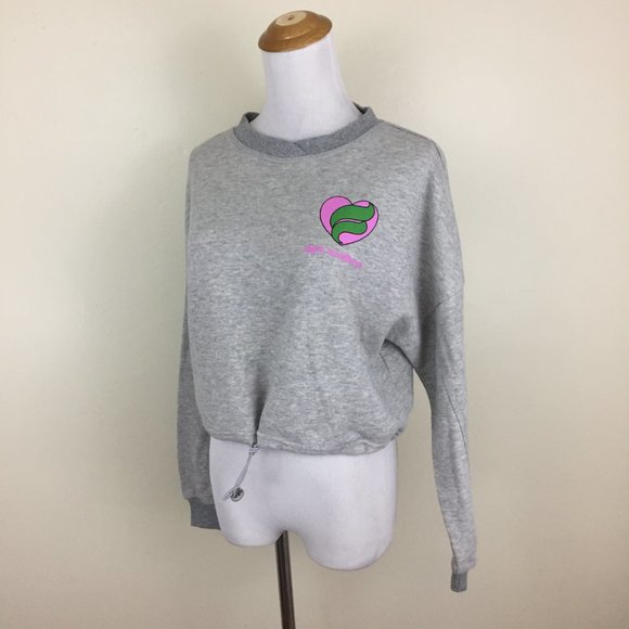 ACOA Gray Pink Green 'HIGH MAINTENANCE' Print Drawstring Hem Cropped Shirt - Picture 4 of 14